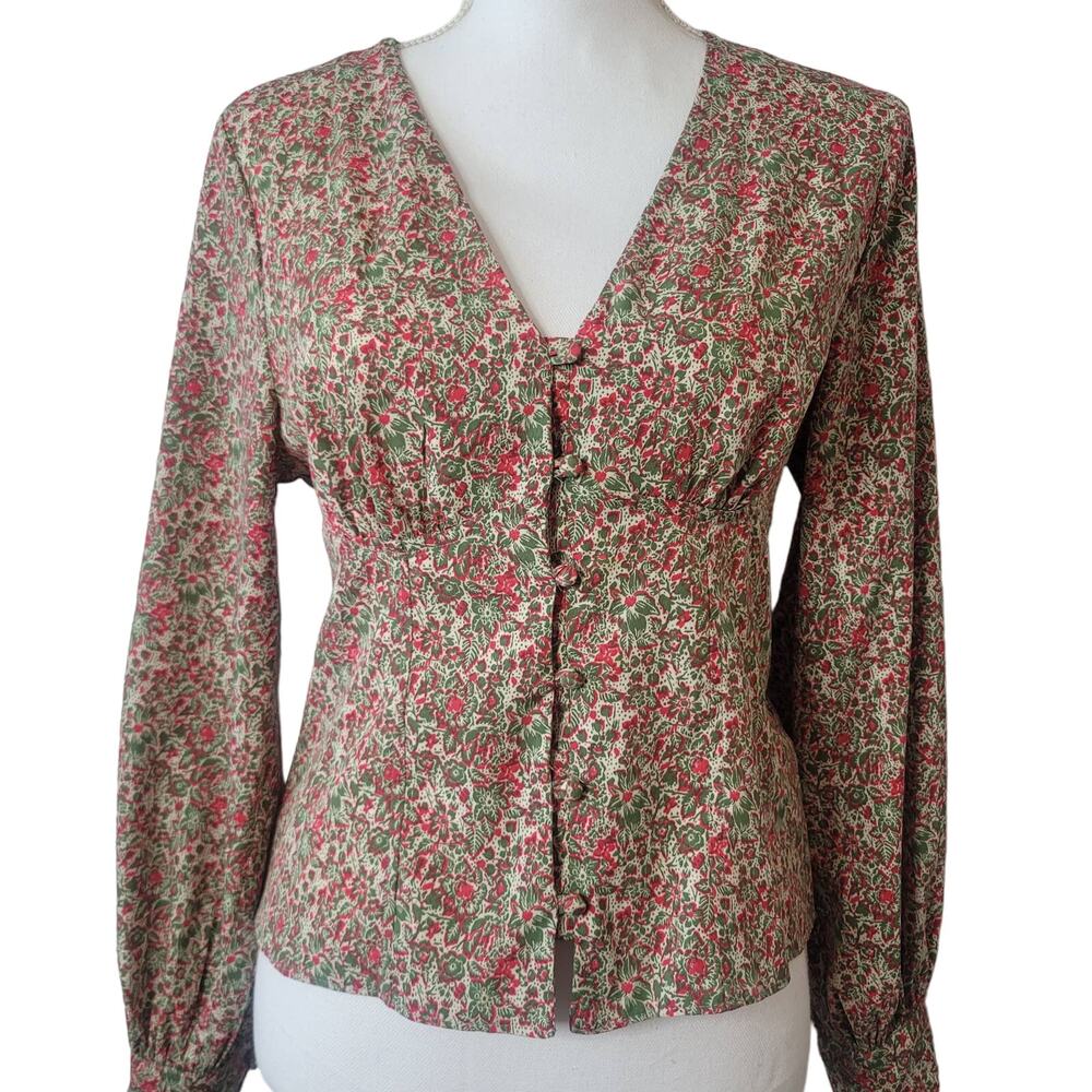 Topshop Cottagecore Floral Button Front Indie Boho Top Size 6 - Picture 6 of 6